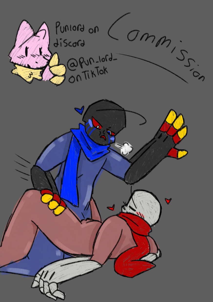 blue_body colored commission commissioner_upload error_sans error_sans_(fan_character) exhaling female_sans geno_sans genocide_sans hearts male/female multicolored_hands pun_lord red_body sans sans_au sanscest scarf simple_coloring skeleton username