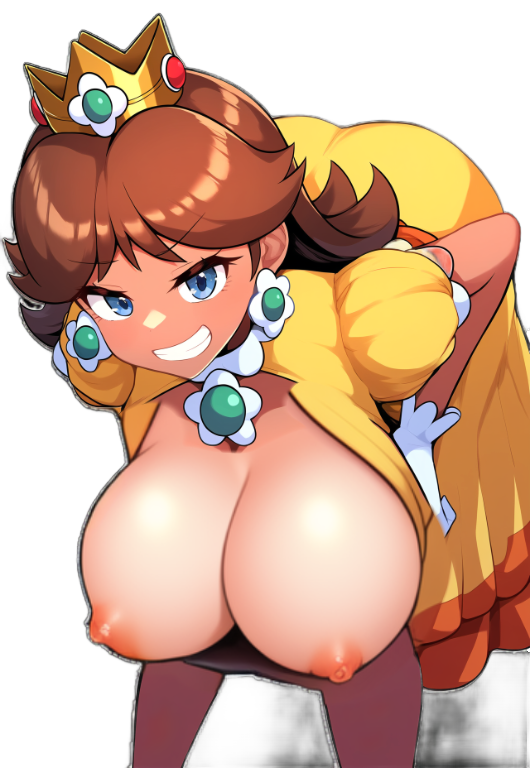 big_breasts breasts breasts_out mario_(series) massive_breasts princess_daisy smirking_at_viewer tagme