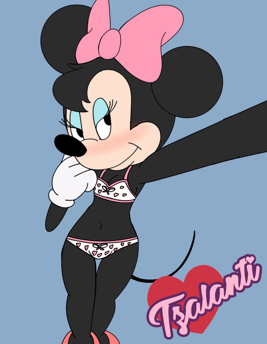 anthro blackmercurius_(artist) bra disney female furry minnie_mouse partially_clothed solo standing tzalanti_(artist) underwear