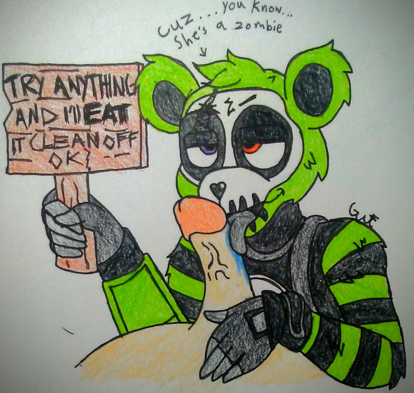 1boy, 1girls, female, fortnite, furry, gwf, male, penis, spooky team leader, tagme, traditional media (artwork)
