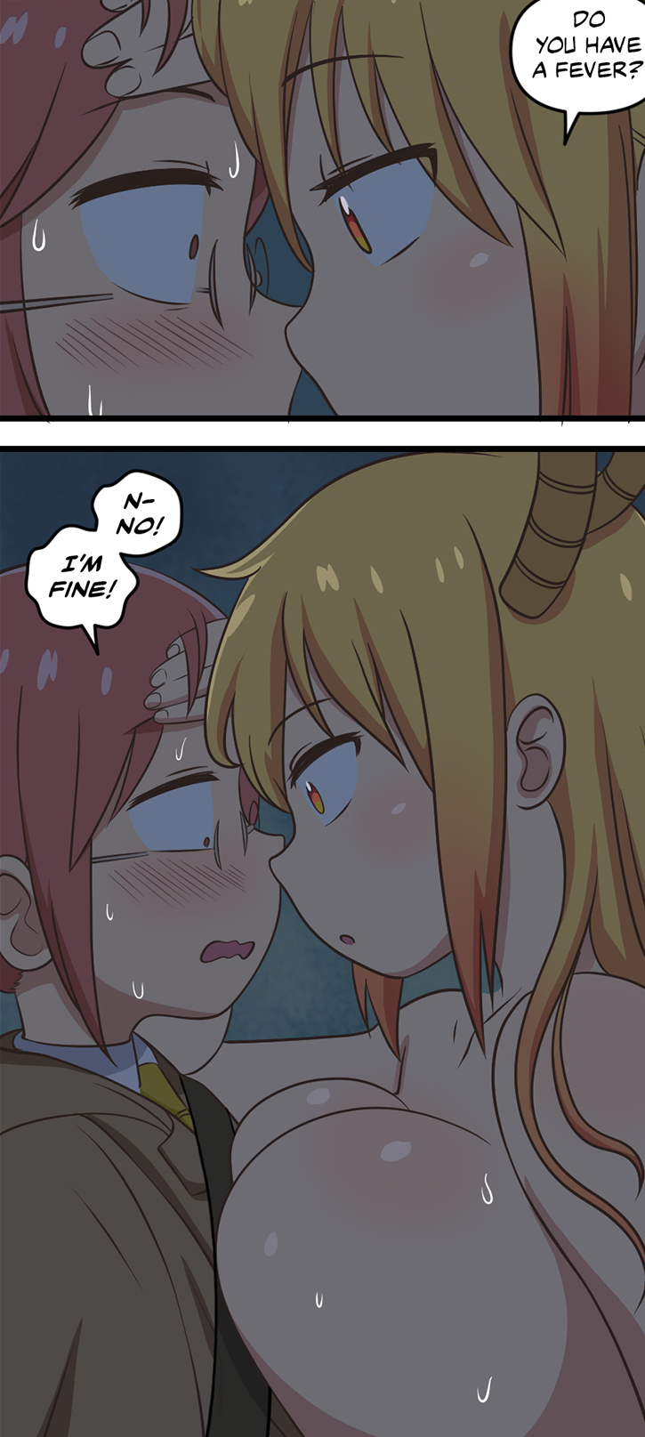 2girls asymmetrical_docking blonde_hair blush breasts_against_chest clothed clothed_female clothing completely_nude dragon_girl dragon_horns dragon_humanoid duo embarrassed female female/female female_only horns huge_breasts kobayashi large_breasts locofuria long_hair miss_kobayashi's_dragon_maid nude nude_female red_hair sweat sweatdrop sweaty_face tohru_(dragon_maid) upper_body wet wet_body wet_breasts yuri