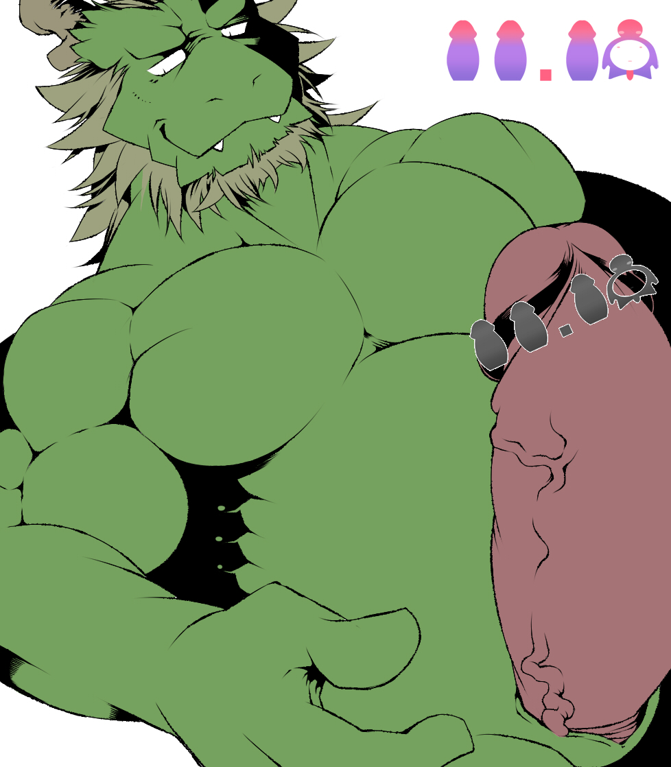 animal_genitalia anthro beard big_penis dragon eastern_dragon erection facial_hair fangs genital_slit hisamehisame horn humanoid_penis kemono looking_at_viewer male male_only morenatsu muscular pecs penis slit smile smirk solo tappei_(morenatsu) vein veiny_penis