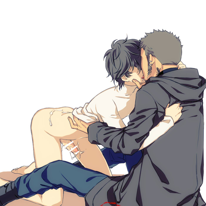 2boys after_sex age_difference artist_request ass atlus bar_censor bottomless censored cum erection iwai_munehisa kissing male_focus megami_tensei multiple_boys penis persona persona_5 ren_amamiya shin_megami_tensei tagme tattoo yaoi