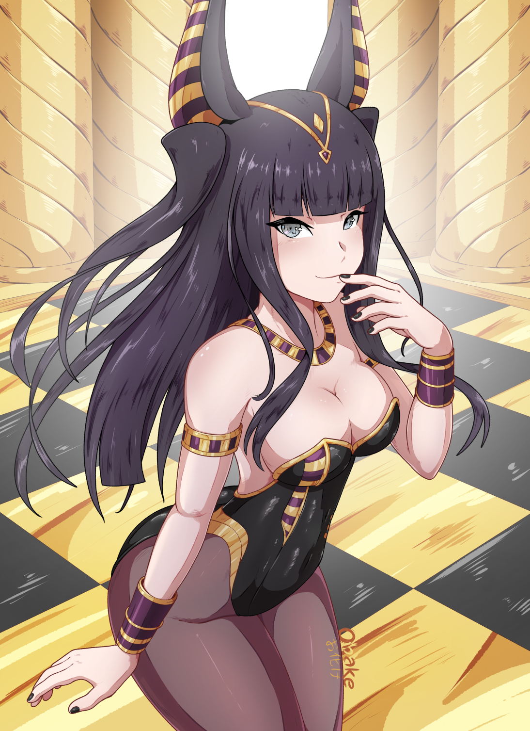 1girls, black nails, breasts, bunny ears, bunnysuit, cleavage, female, female only, fire emblem, fire emblem awakening, looking at viewer, nail polish, obakeart, solo, tharja (fire emblem)