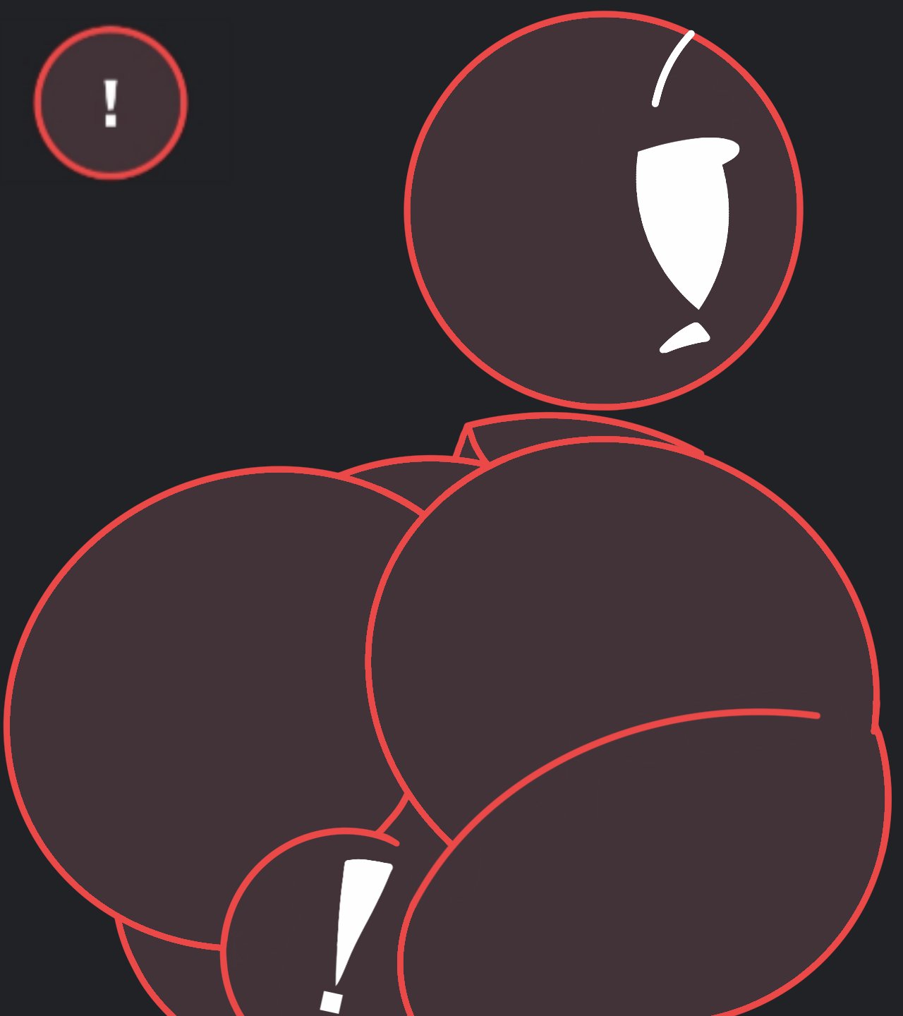 !, 1boy, 2d, ass, ass focus, balls, ballsack, big ass, circle head, discord, discord (app), exclamation point, looking back, male, male only, non-human, non-human only, red skin, reference image, solid color background, solo, spacebotbutt3k, symbol on balls, symbol on ballsack, tagme, thyrobittwink, toony