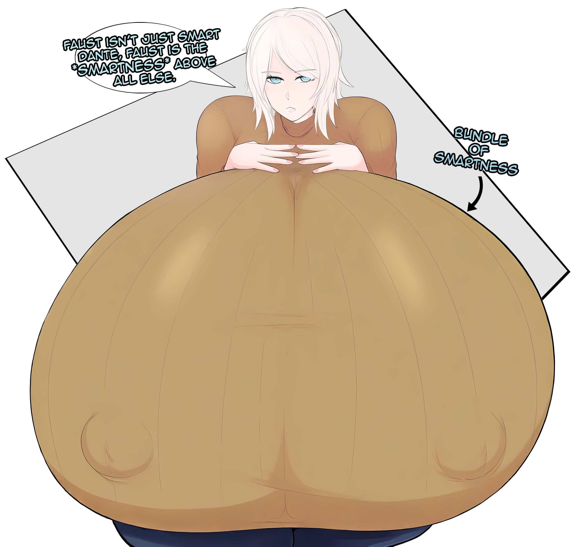 breasts, faust (limbus company), female, fruitybootydx, hyper, hyper breasts, limbus company, project moon, shy expression, sweater