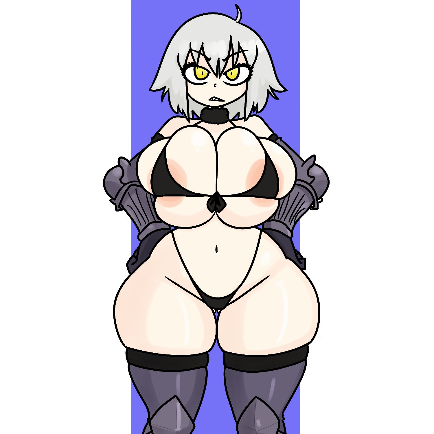 1girls, areola slip, bikini, breasts, bursting breasts, diabeticcat, fate (series), female, female only, gigantic breasts, huge breasts, jeanne alter, light-skinned female, micro bikini, revealing clothes, skimpy, solo, solo female, thick thighs, voluptuous, wide hips