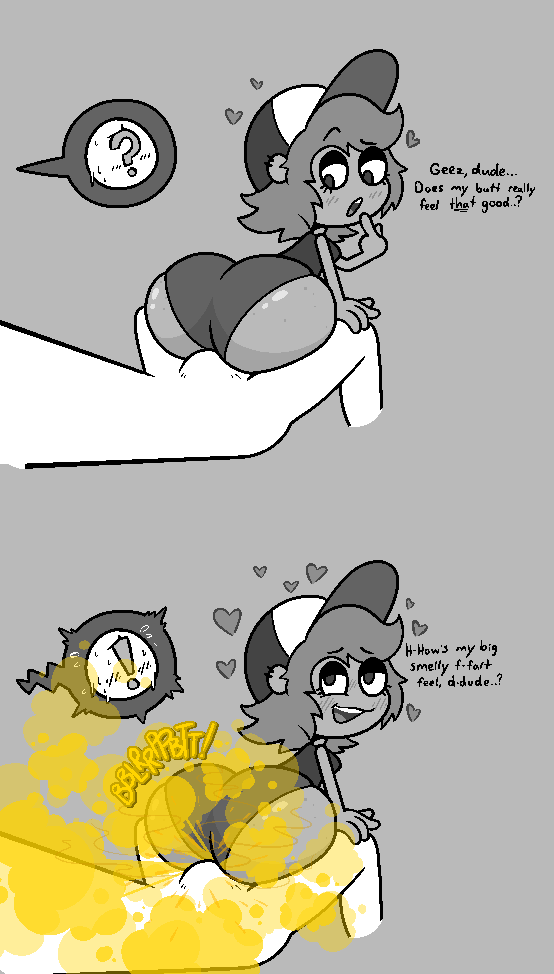 1girls, big ass, bulge in underwear, bulge through clothing, enjoying farting, erection under clothes, erection under underwear, fart, fart cloud, fart fetish, fart on dick, farting, farting on dick, farting on lap, fat ass, female, hearts around head, male, mira (sorollos), monochrome, oc, penis, sitting on lap, sorollos, sweating, talking to viewer, thick ass