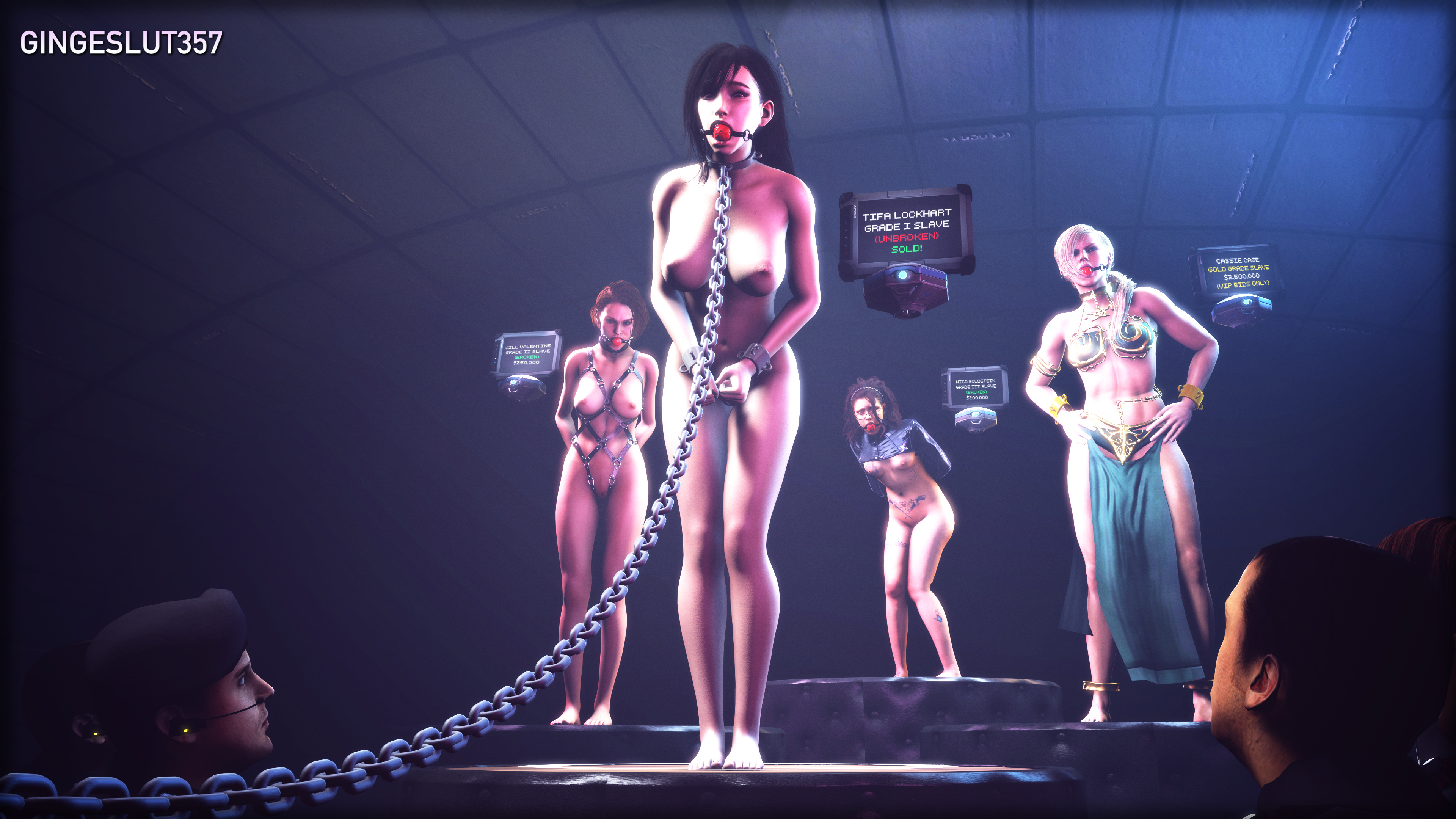 2boys, 2guys, 3d, 4girls, age difference, angry, armbinder, ass, auction, ball gag, bdsm, bdsm collar, bdsm gear, bdsm harness, black hair, blonde, blonde female, blonde hair, bondage, boobs, boxbinder, breasts, capcom, cassie cage, chain, chain leash, chained, clothed, clothed female, clothed female nude female, clothing, collar, crossover, dark hair, devil may cry, devil may cry (series), devil may cry 5, exhibitionism, exposed, exposed breasts, exposed nipples, exposed pussy, feet, female, female focus, femsub, final fantasy, final fantasy vii, gag, gagged, group, handcuffed, handcuffs, harness, implied rape, implied sex, jill valentine, jill valentine (sasha zotova), leash, male, mortal kombat, multiple females, multiple girls, naked, naked female, nice tits, nicoletta goldstein, nipples, nude, nude female, older female, resident evil, restrained, restrained arms, revealing, revealing breasts, revealing clothes, revealing outfit, sale, slave, slave auction, slave bikini, slave collar, slave girl, slave outfit, square enix, submissive, submissive female, thighs, tifa lockhart, tits, worried, worried expression, worried face, worried look, xxxgingeslut357xxx
