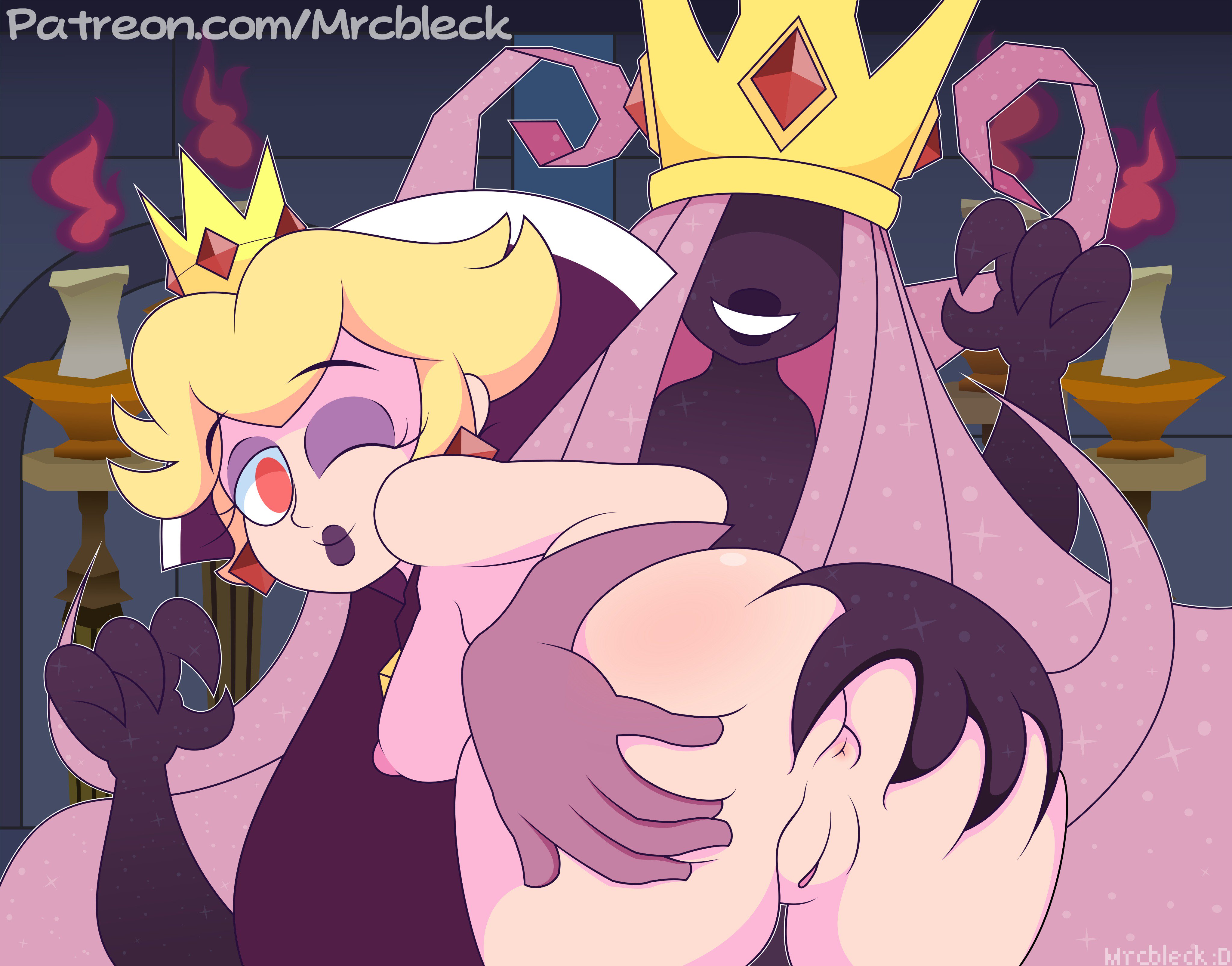 ;), 2019, 2girls, ass, ass grab, blonde hair, brainwashing, breasts, corruption, crown, dark persona, female, female only, hypnosis, hypnotized, long hair, mario (series), mind control, mrcbleck, multiple females, multiple girls, nintendo, nipples, nude, paper mario, paper mario: the thousand-year door, patreon url, possession, princess peach, pussy, red eyes, shadow queen, url, vagina