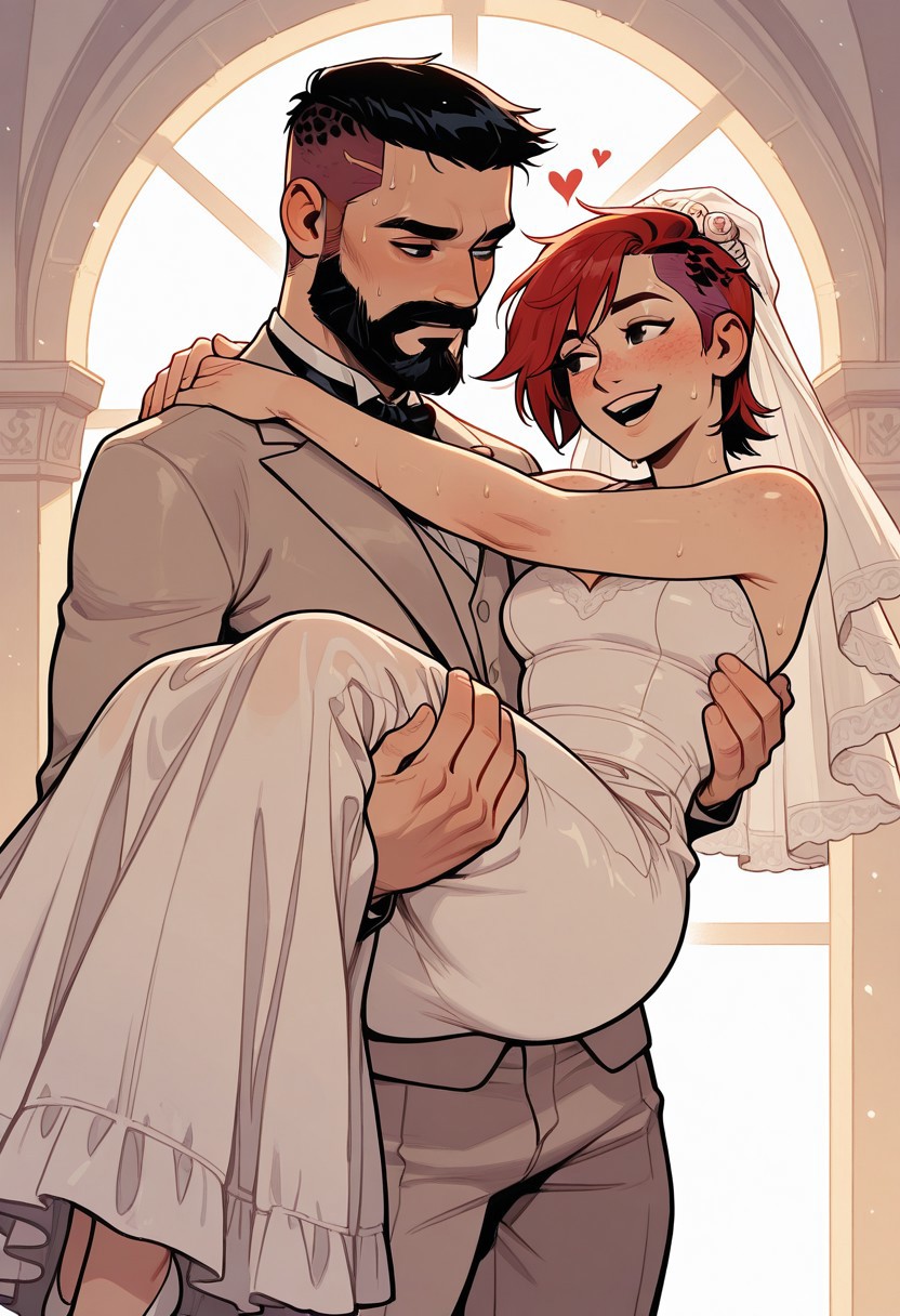 2d, ai generated, arcane, arcane vi, artist request, female, league of legends, lesbian conversion, lesbian with male, male, married couple, muscular, muscular male, orientation play, tagme, vi, wedding, wedding dress
