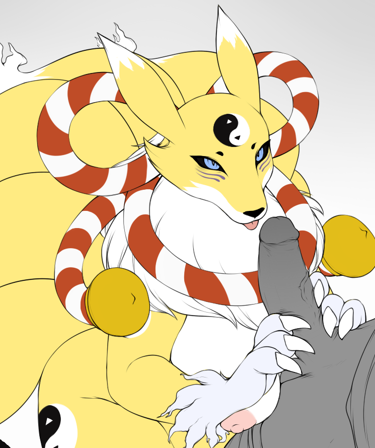 anthro big_breasts breasts digimon digimon_(species) female humanoid_penis iriedono kyubimon male penis renamon straight tongue