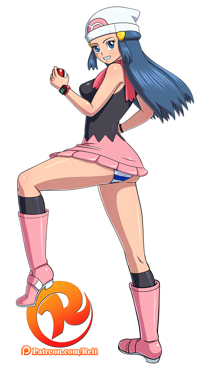 blue eyes, blue hair, boots, dawn (pokemon), female, pokemon, pokemon dppt, reit