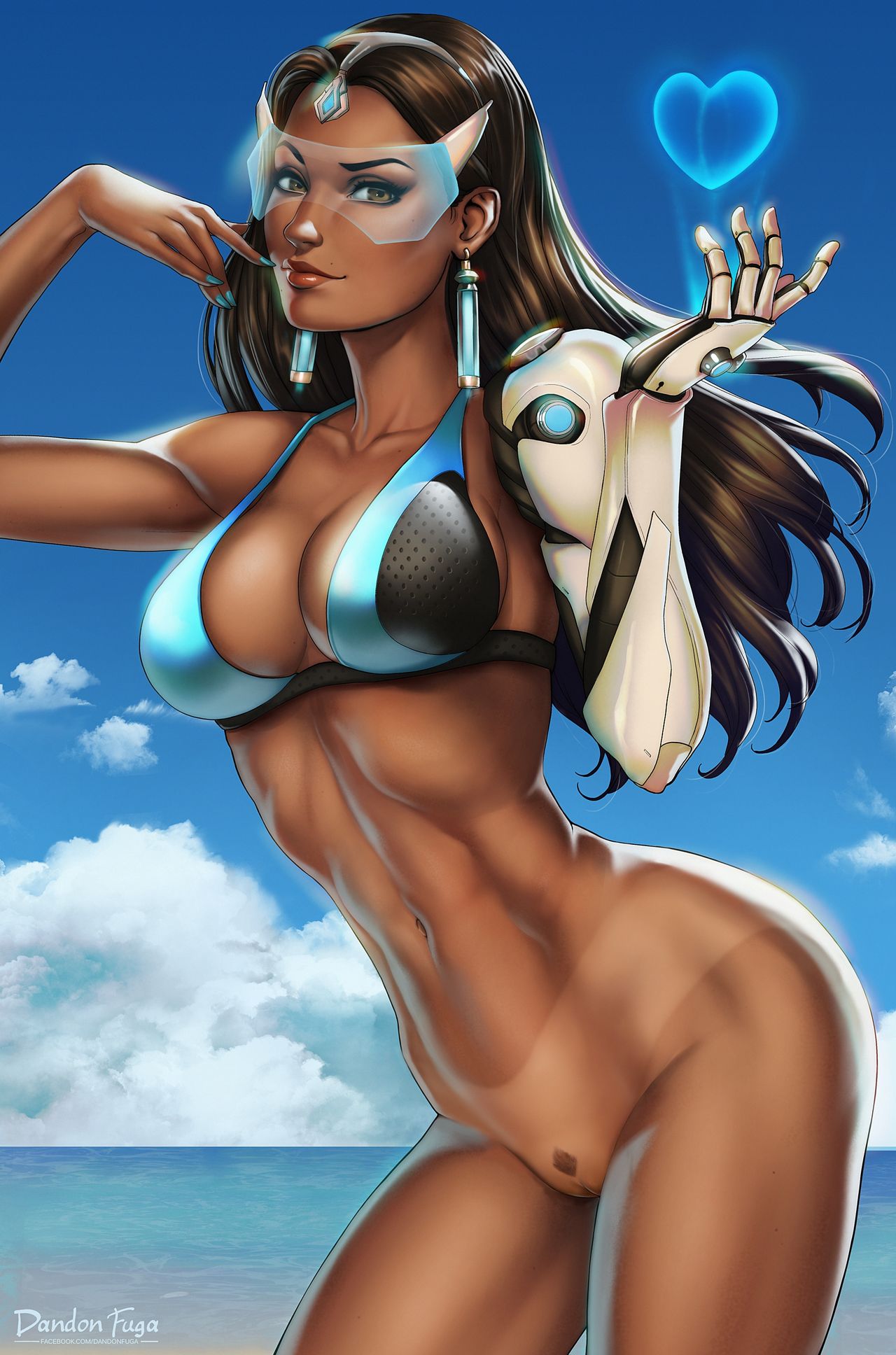 1girls, 2d, bikini top, blizzard entertainment, bottomless, bottomless female, dandon fuga, female, indian, innie pussy, overwatch, pussy, symmetra, tanline