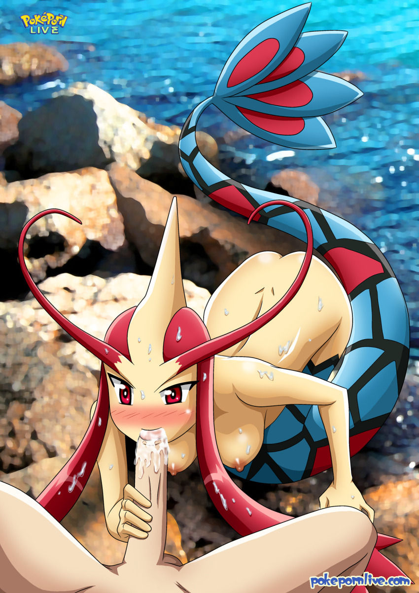 breasts, cum in mouth, fellatio, female, handjob, horn, humanized, humanoid, merfolk, mermaid, milotic, oral, oral insertion, oral penetration, oral sex, palcomix, pokémon (species), pokemon, pokemon (species), pokepornlive, red eyes, red hair, redhead