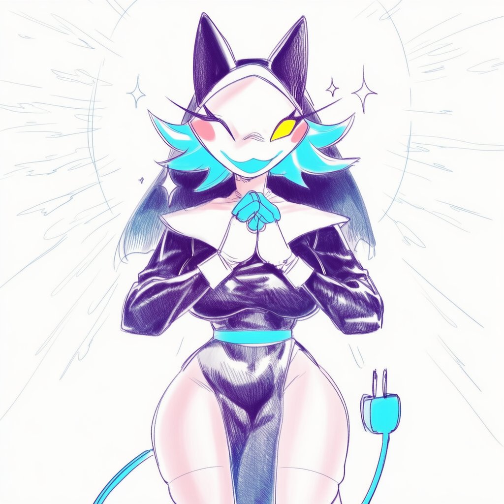 1girl, 1girls, ai generated, breasts, cat ears, curvy, deltarune, deltarune chapter 5, female, furry, lapis slopzuli, legs, nun, nun outfit, tail, tasque manager (deltarune), tasque manager (nun), thick thighs, tight clothing, uravity98114, voluptuous, voluptuous female, white background, yellow eyes