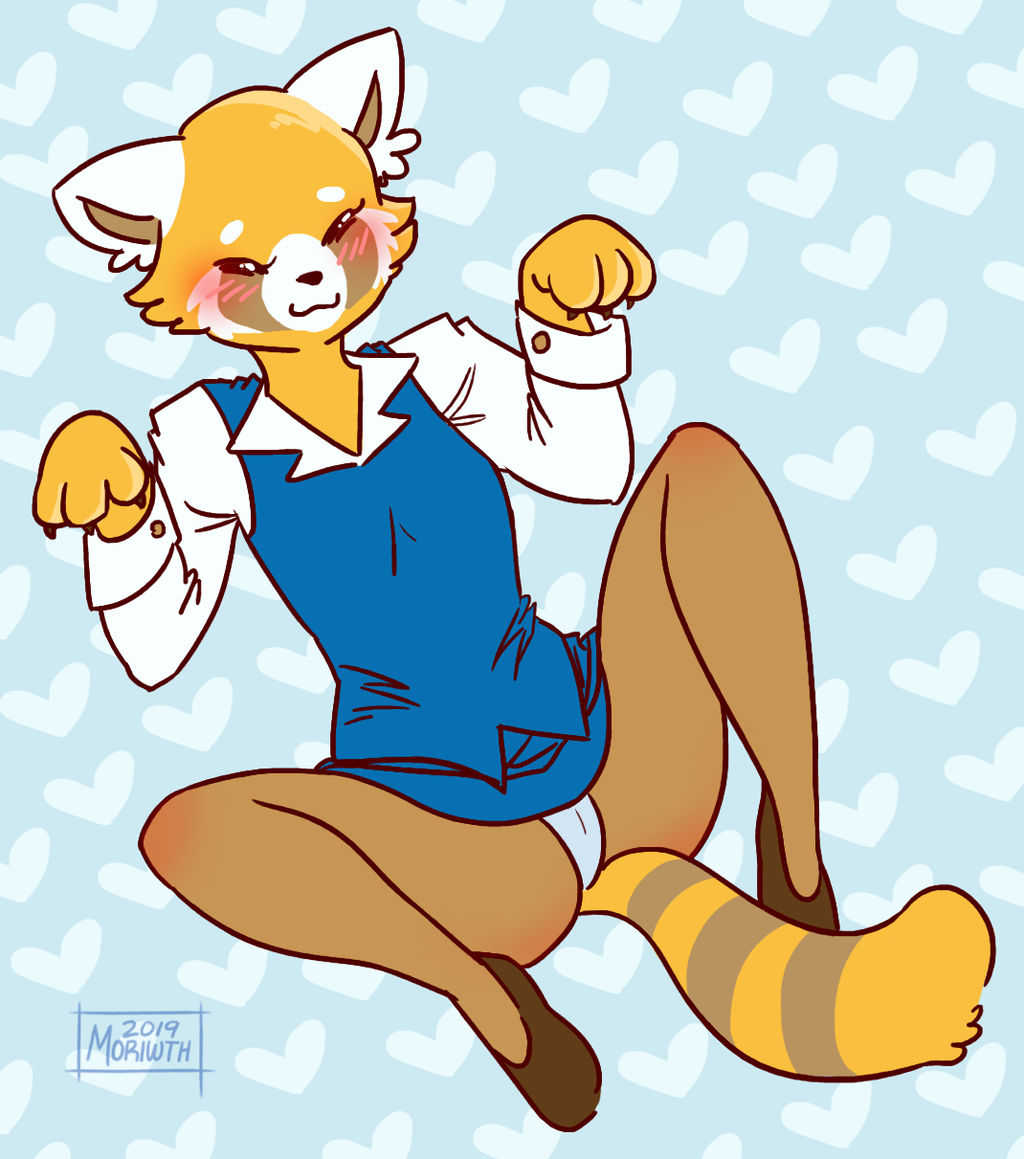 2d :3 aggressive_retsuko anthro blush cameltoe female furry moriwth office_lady panties retsuko solo straight_hair upskirt white_panties