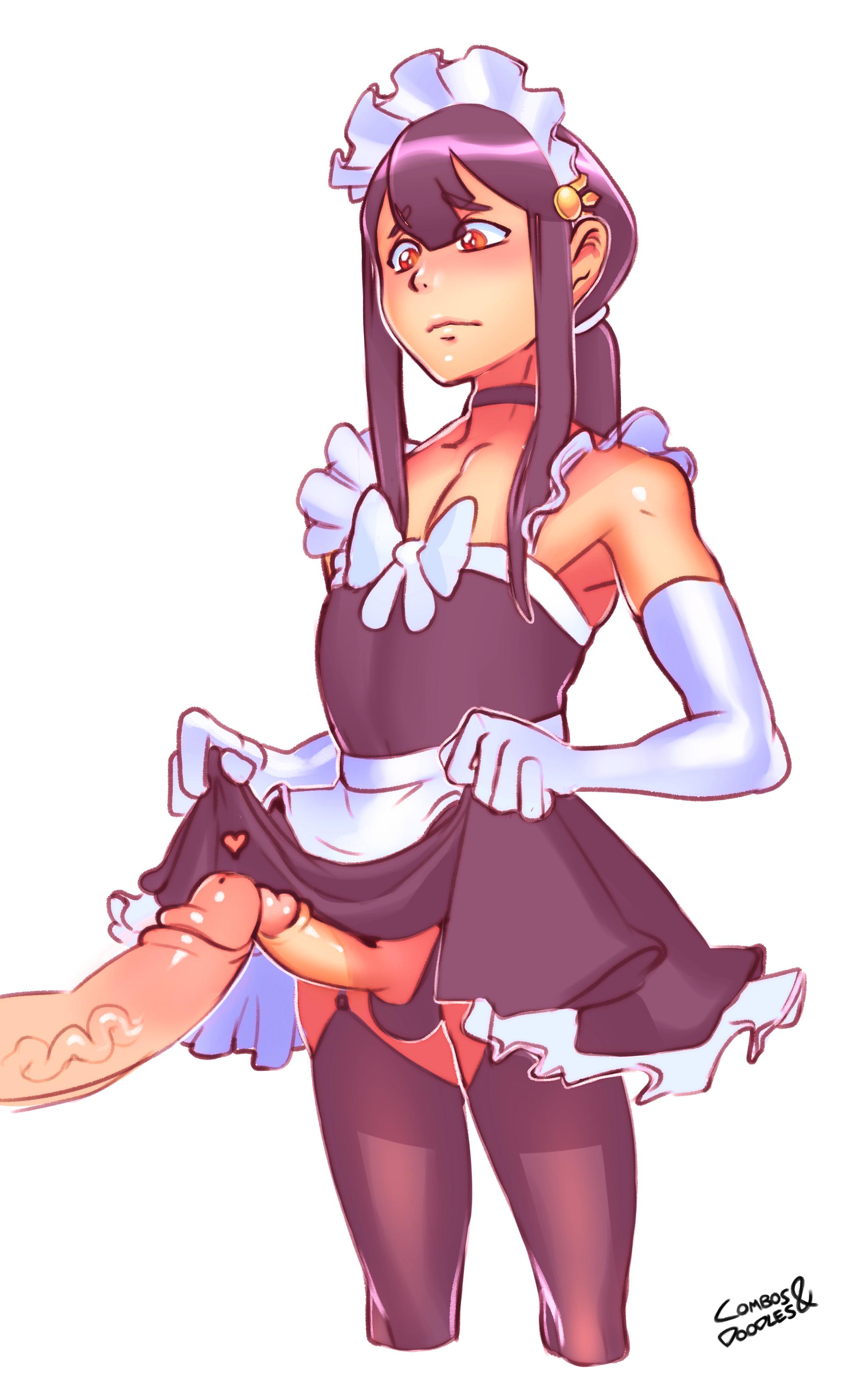 2boys, clothing, combos-n-doodles, crossdressing, dress lift, erect penis, erection, fate (series), femboy, frottage, garter straps, gay, girly, human, maid, maid apron, maid headdress, maid uniform, male, male only, multiple penises, nobukatsu oda (fate), oda nobukatsu (fate), oda nobukatsu (fate/grand order), penis, penis in panties, penis size comparison, penis size difference, penis under dress, thighhighs, trap, yaoi