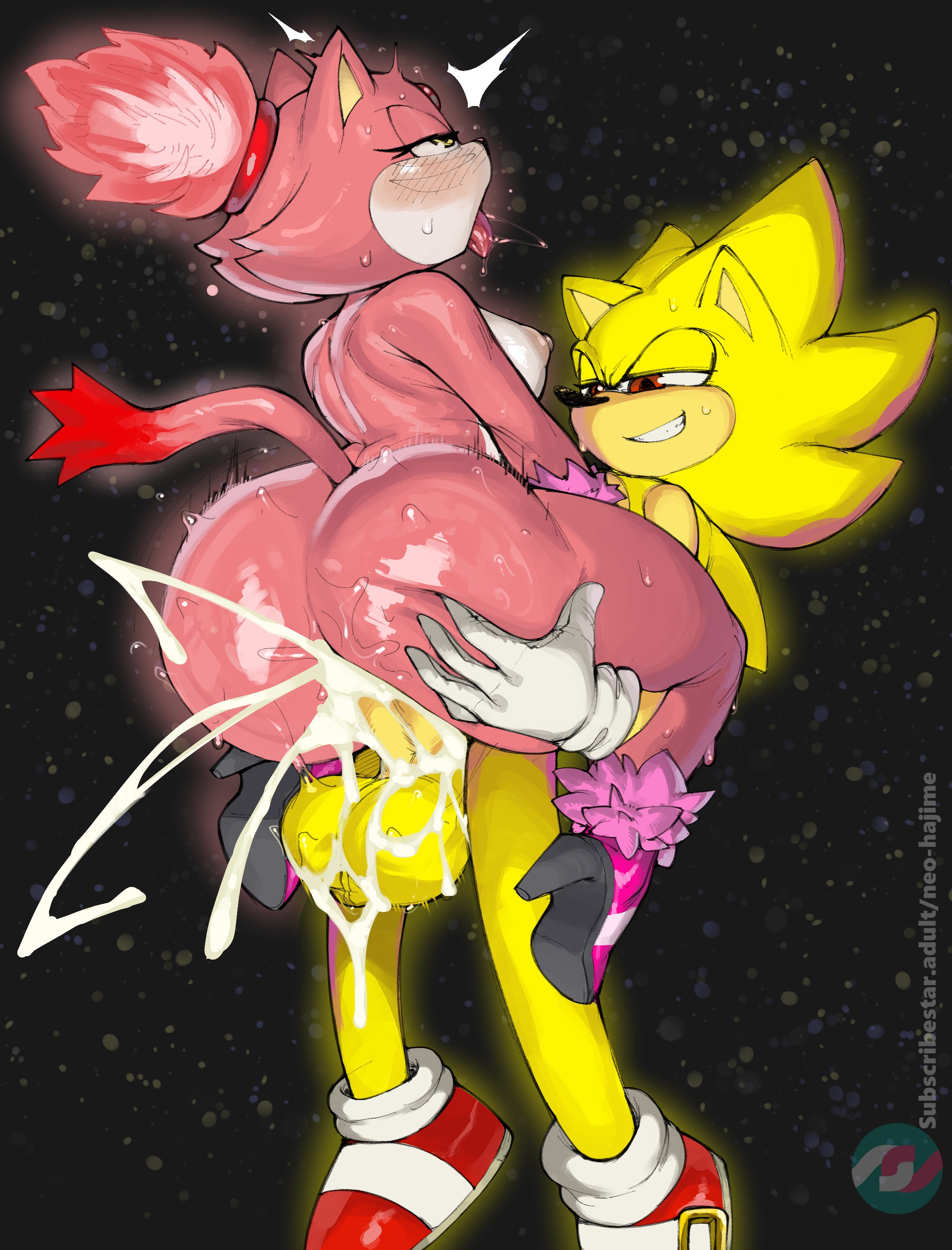 1boy, 1girls, ahe gao, anthro, areolae, ass, balls, big ass, big balls, big penis, blaze the cat, bottom heavy, breasts, bubble butt, burning blaze, carrying, carrying partner, cum, cum inside, fat ass, feline, female, flying, flying sex, furry, furry only, hands on another's ass, hands on ass, hedgehog, heels, huge ass, large ass, looking pleasured, male, neo hajime, nipples, penis, shoes, shoes only, smile, sonic (series), sonic the hedgehog, sonic the hedgehog (series), space, super form, super sonic, sweat, sweatdrop, sweaty ass, sweaty body, sweaty breasts, tail, thick ass, thick thighs, thunder thighs, wide hips