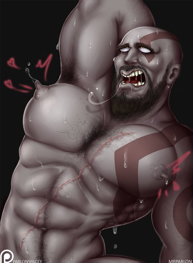 abs arm_behind_head armpit_hair bald bara beard big_breasts big_nipples body_hair brown_hair busty chest_hair dark_hair deity drooling facial_hair god_of_war hairy kratos lactation magic male_lactation male_only milk milk_squirt mrparlon muscular nipple_tweak nipples nude pale_skin pecs pleasure_face presenting_breasts puffy_nipples rolling_eyes scar solo sweat tattoo tattoos telekinesis treasure_trail yaoi yellow_eyes