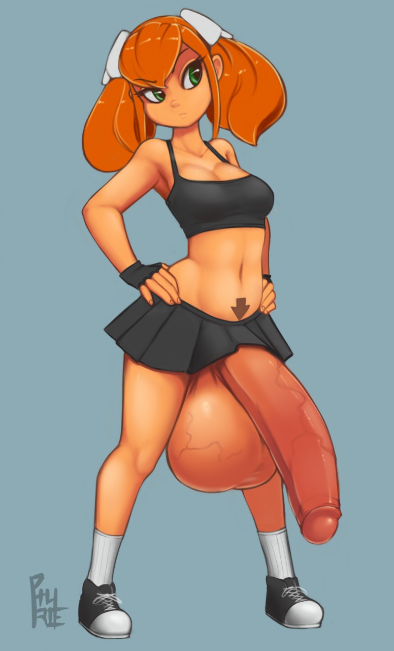 1futa, balls, bottomless, breasts, cleavage, color, dickgirl, eyelashes, fingerless gloves, footwear, futa only, futanari, gloves, handwear, huge balls, huge penis, huge testicles, intersex, long penis, original, original character, penis, penis under skirt, phurie, shoes, shortstack, skirt, small but hung, sneakers, solo, solo futa, tank top, tattoo, testicles, topless, uncensored, veiny balls, veiny penis, veiny testicles, zulfiya