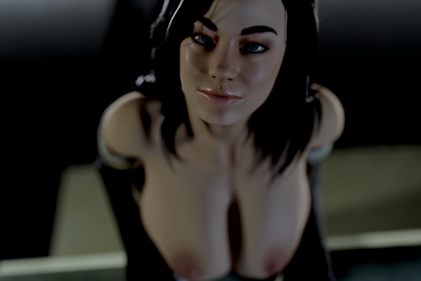 3d, areolae, blender, breasts, female, female only, looking at viewer, mass effect, miranda lawson, nipples, rigid3d, solo