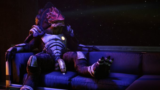 3d alien armor balls better_version_at_source big_balls big_penis clothed clothing eradossfm flaccid krogan male mass_effect multi_balls multi_genitalia partially_clothed penis precum sitting sofa solo space thick_penis urdnot_wrex video_games window