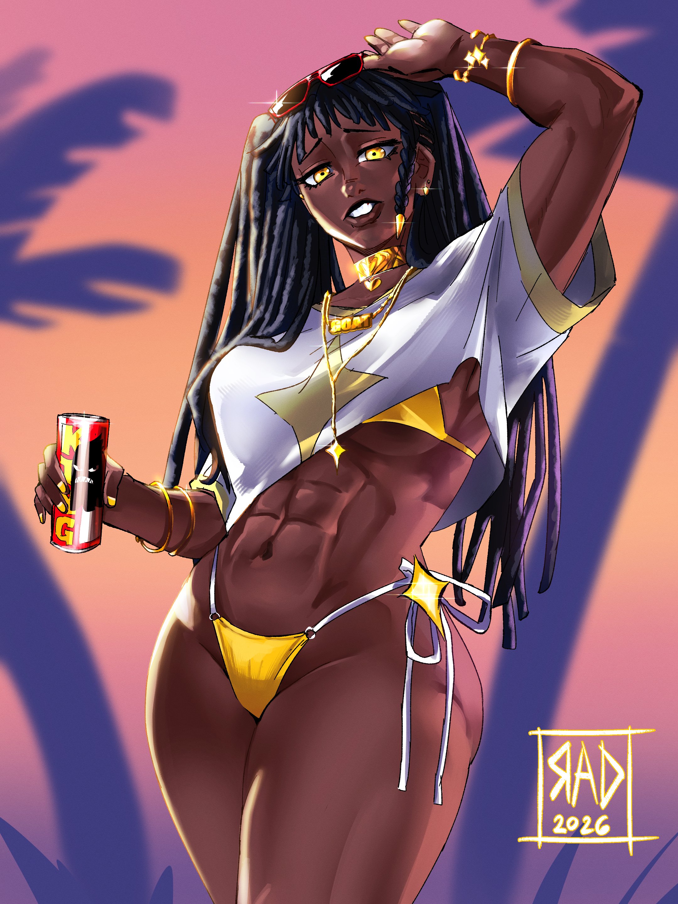 bikini, dark skin, desscaras, gta vi cover girl, ichi the witch, rebelafterdark, redraw, yellow eyes