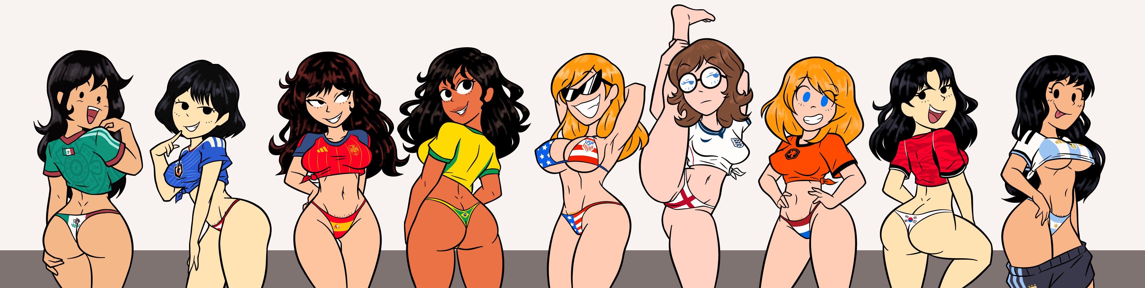 9girls, asian female, bikini, brazil, european female, feetfish, female only, fifa, flag bikini, football, hourglass figure, huge ass, huge breasts, japan, latina, mexico, pubic hair peek, south korea, spain, sportswear, united kingdom, united states of america, world cup