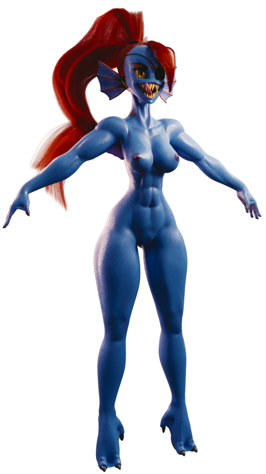 3d alpha_channel blender blue_skin breasts female female_only t-pose transparent_background undertale undyne undyne_(wo262) wo262