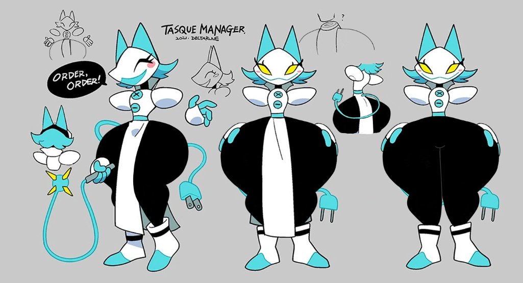 1girl, 1girls, breasts, cat ears, curvy, deltarune, female, furry, legs, solo, tagme, tasque manager (deltarune), thick thighs, tight clothing, voluptuous, voluptuous female, wide hips, yellow eyes