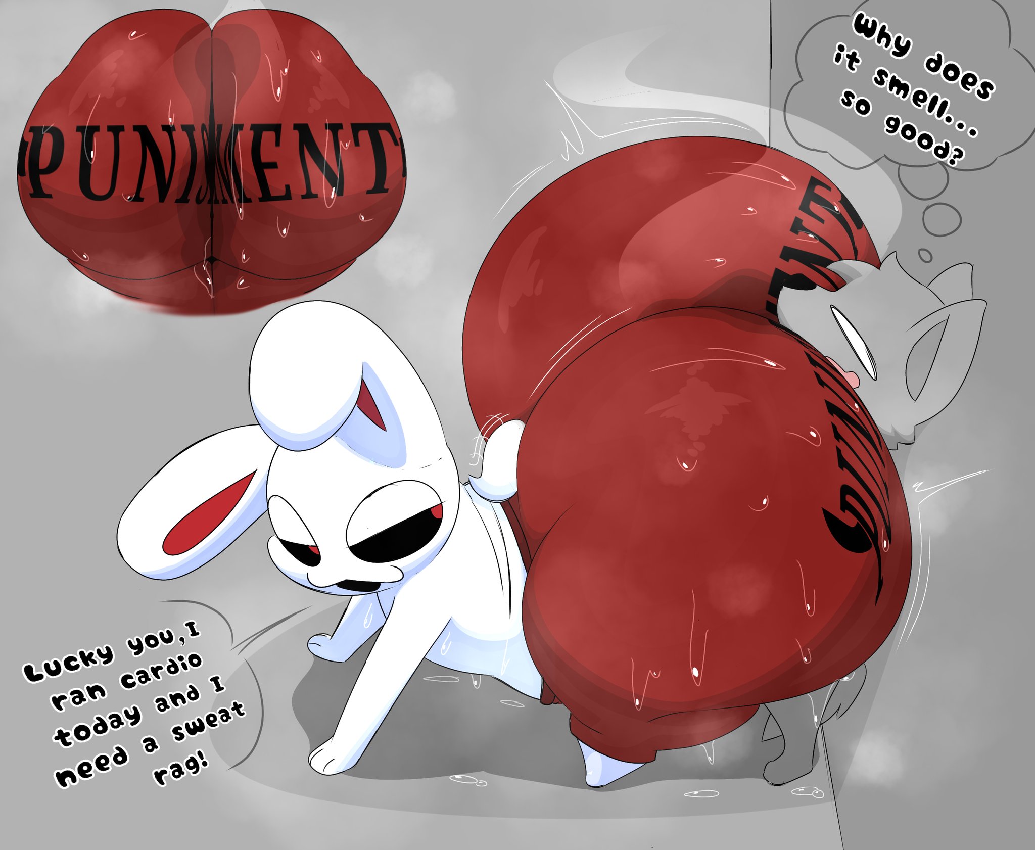 against wall, anon, ass smothering, big ass, bubble butt, bunny, butt smother, chikn nuggit, dipperisgross, furry, iscream (chikn nuggit), lagomorph, nonbinary (lore), pants, smug, swamp ass, sweat, sweaty ass, text on clothing