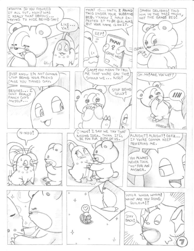 chikorita comic female furry kissing male monochrome nintendo original_character pokémon_(species) pokemon pokemon_dppt pokemon_gsc shinx sketch sl350 teddiursa text video_games wet