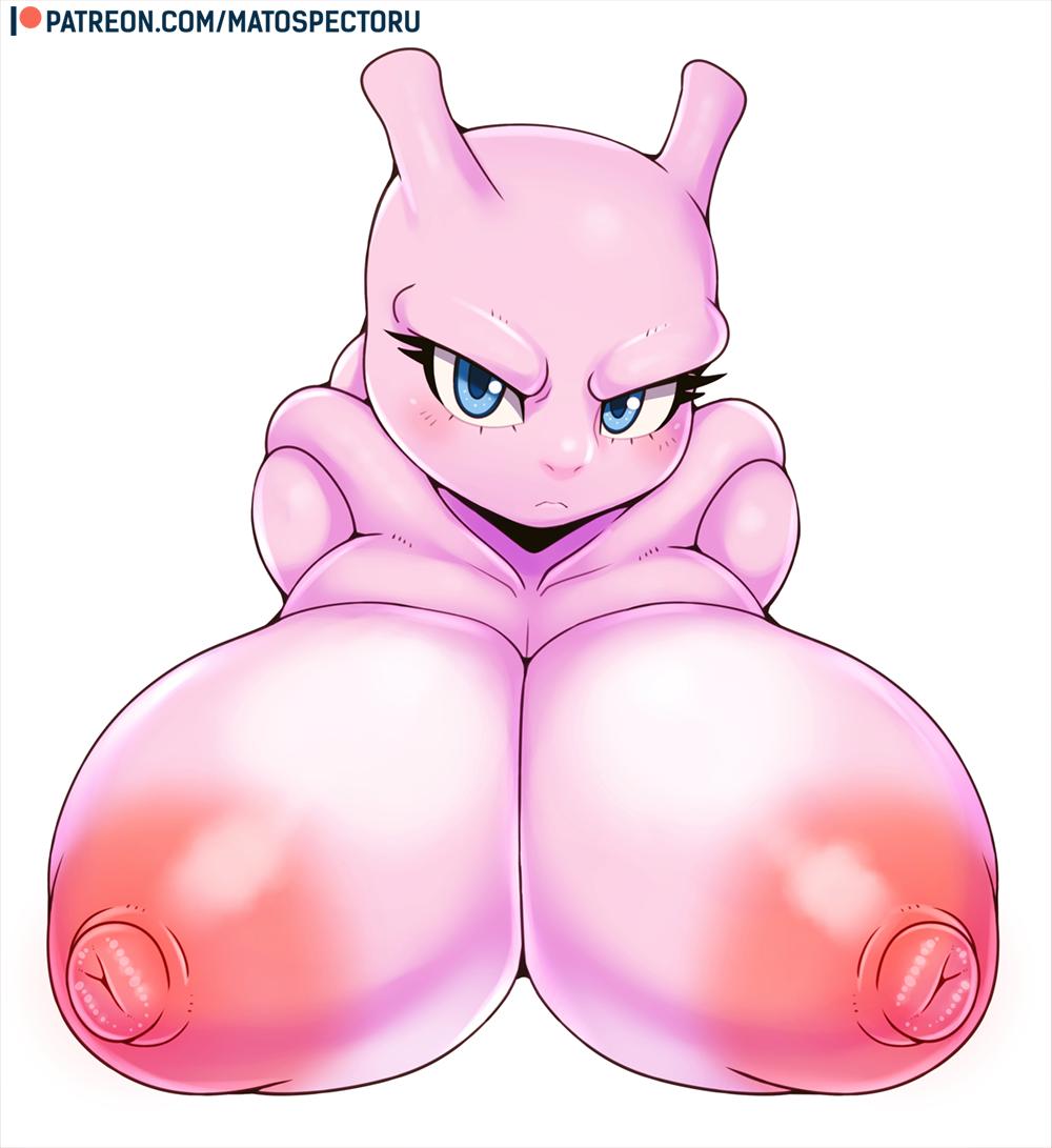 1girls alternate_color anthro anthrofied areolae artist_name big_breasts big_nipples blue_eyes breasts bust bust_style busty feline female female_only furry huge_breasts inverted_nipples large_breasts matospectoru mewtwo nintendo nipples no_humans original_character patreon_logo pink_skin pokemon pokemon_(species) pokemon_rgby simple_background solo text url video_games watermark white_background