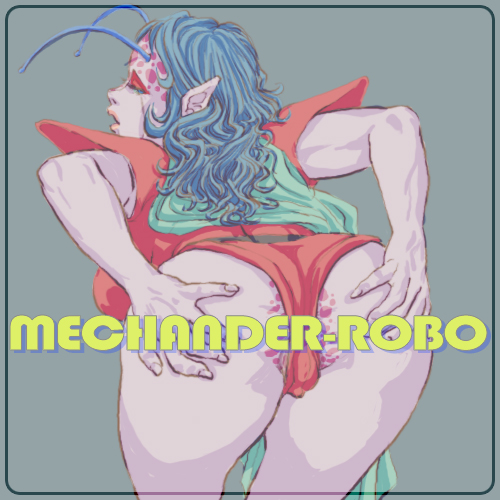 1girls antenna antennae ass blue_hair breasts cape clitoris clothed fat_mons female gasshin_sentai_mechander_robo grey_background large_breasts lowres medusa_(gasshin_sentai_mechander_robo) oprince pointy_ears purple_skin solo spots spread_ass text thick_thighs wide_hips