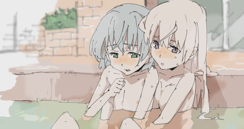 bath blush eila_ilmatar_juutilainen female flat_chest kikuta_kouichi multiple_girls sanya_v_litvyak small_breasts straight_hair strike_witches water yuri