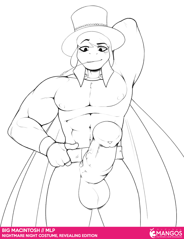 1boy 3mangos abs animal_genitalia animal_penis anthro anthrofied balls big_macintosh_(mlp) big_muscles black_and_white cape clothing equine equine_penis erection freckles friendship_is_magic gloves hat horse horsecock male male_only mammal muscular muscular_male my_little_pony nude penis pony solo top_hat wheat