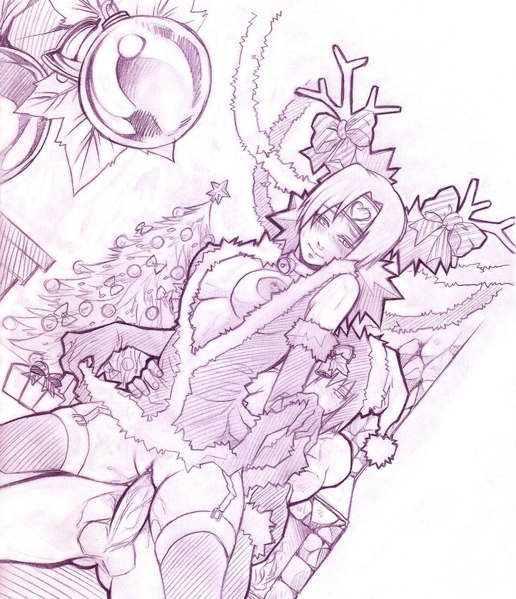1boy, balls, big breasts, breasts, breasts out, busty, christmas, female, forehead protector, gloves, headband, male, male penetrating, monochrome, naruto, naruto (series), naruto shippuden, nipples, penetration, penis, pussy, reindeer antlers, reindeer ears, reverse cowgirl position, sasuke uchiha, sex, sketch, stockings, straight, temari, thighhighs, vaginal penetration
