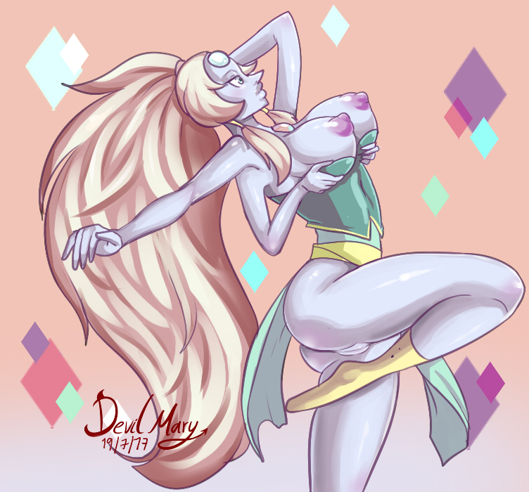 4_arms ass blonde_hair breasts cartoon_network devilmarie female female_focus female_only gem_(species) gem_fusion long_hair multi_arm multi_limb nipples opal_(steven_universe) pussy solo steven_universe thick_thighs thighs tied_hair