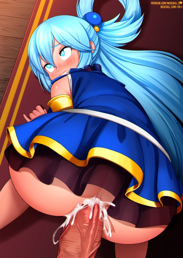 1boy, 1girls, ahe gao, anal, anal sex, anus, aqua (konosuba), ass, blush, cum, cum in ass, cum inside, erection, female, heart-shaped pupils, kono subarashii sekai ni shukufuku wo!, light skin, light-skinned male, male, male pov, neocoill, penetration, penis, pov, pussy, satou kazuma, sex, straight