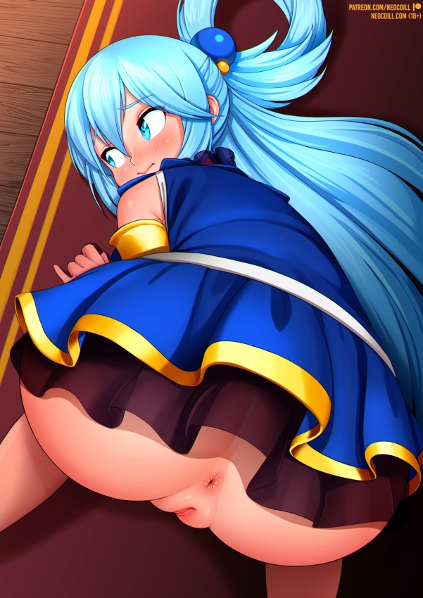 1girls, anus, aqua (konosuba), ass, blue eyes, blue hair, blush, female, female only, kono subarashii sekai ni shukufuku wo!, neocoill, pussy, solo, uncensored, vulnerable