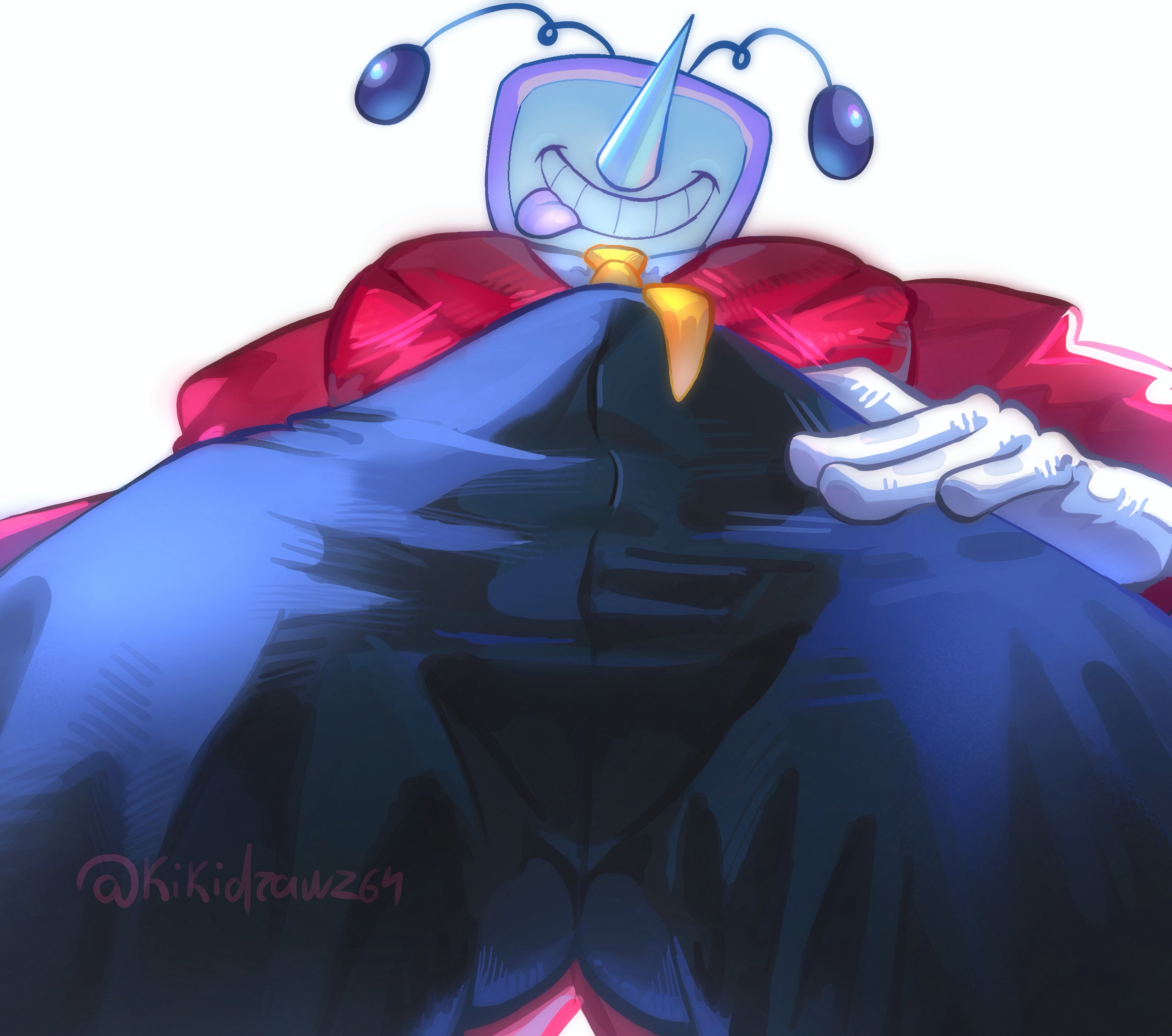 below view, bulge through clothing, deltarune, gay, looking down at viewer, male, male only, solo male, tenna (deltarune), tongue out, undertale (series)