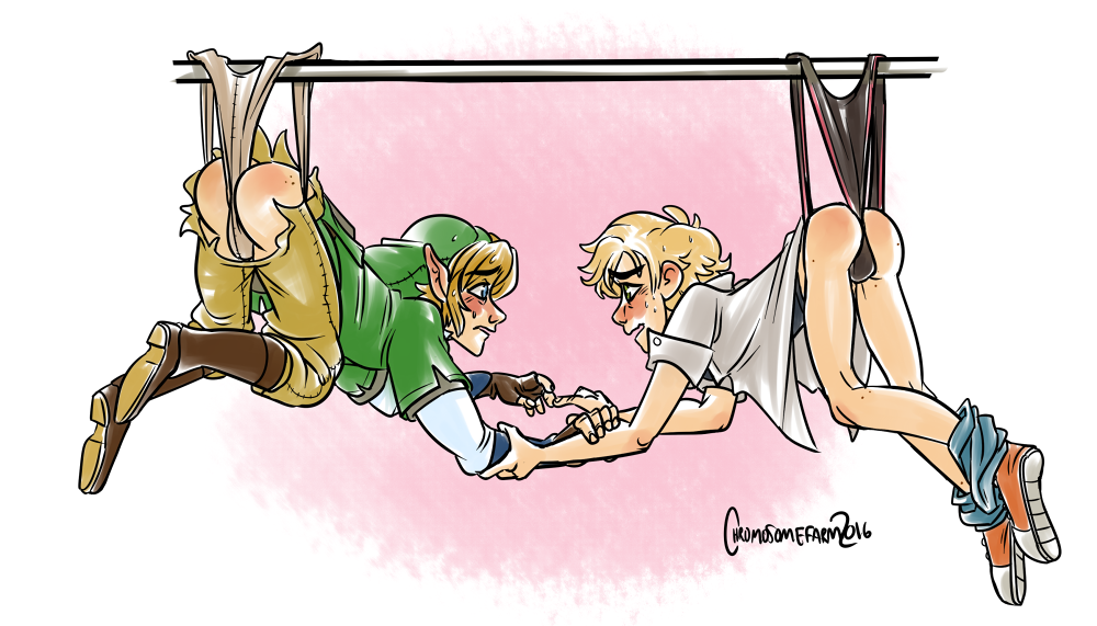 2boys adrien_agreste ass blonde_hair blush chromosomefarm clothes_stuck_on_object crossover embarrassed humiliation link male male_only malesub miraculous_ladybug multiple_boys pants_down tagme the_legend_of_zelda torn_clothes underwear wedgie