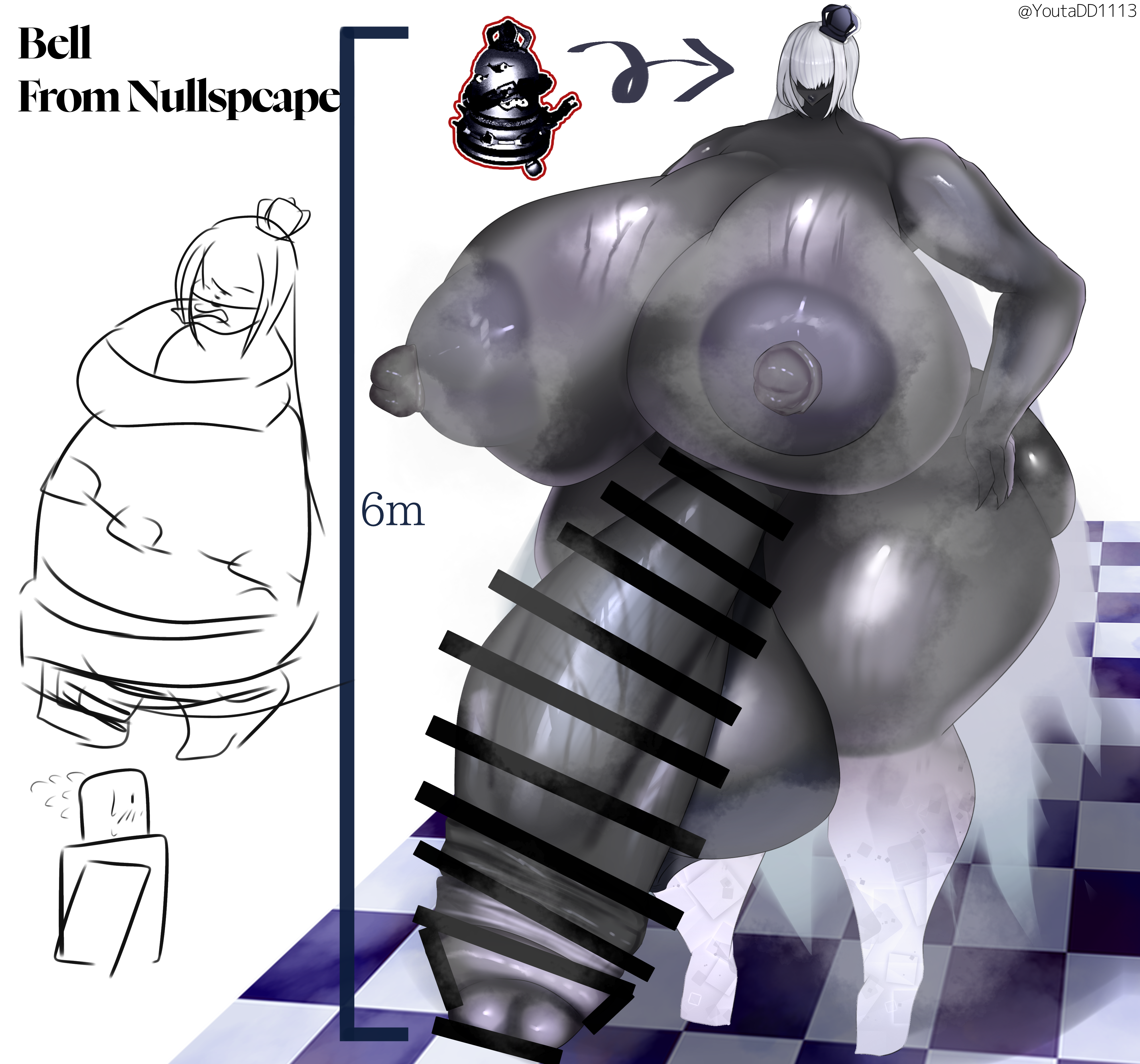 1futa, balls, bar censor, bell (nullscape), big boobs, big breasts, big tits, boobs, breasts, breasts bigger than head, censor bar, censored, censored penis, cock, dark skin, dick, english text, futa, futanari, genitals, humanized, nipples, no bra, nullscape, nullscape (roblox), penis, penis bigger than arm, penis bigger than head, reference image, roblox, roblox game, testicles, thick thighs, thighs, tits, white hair, youtadaydream