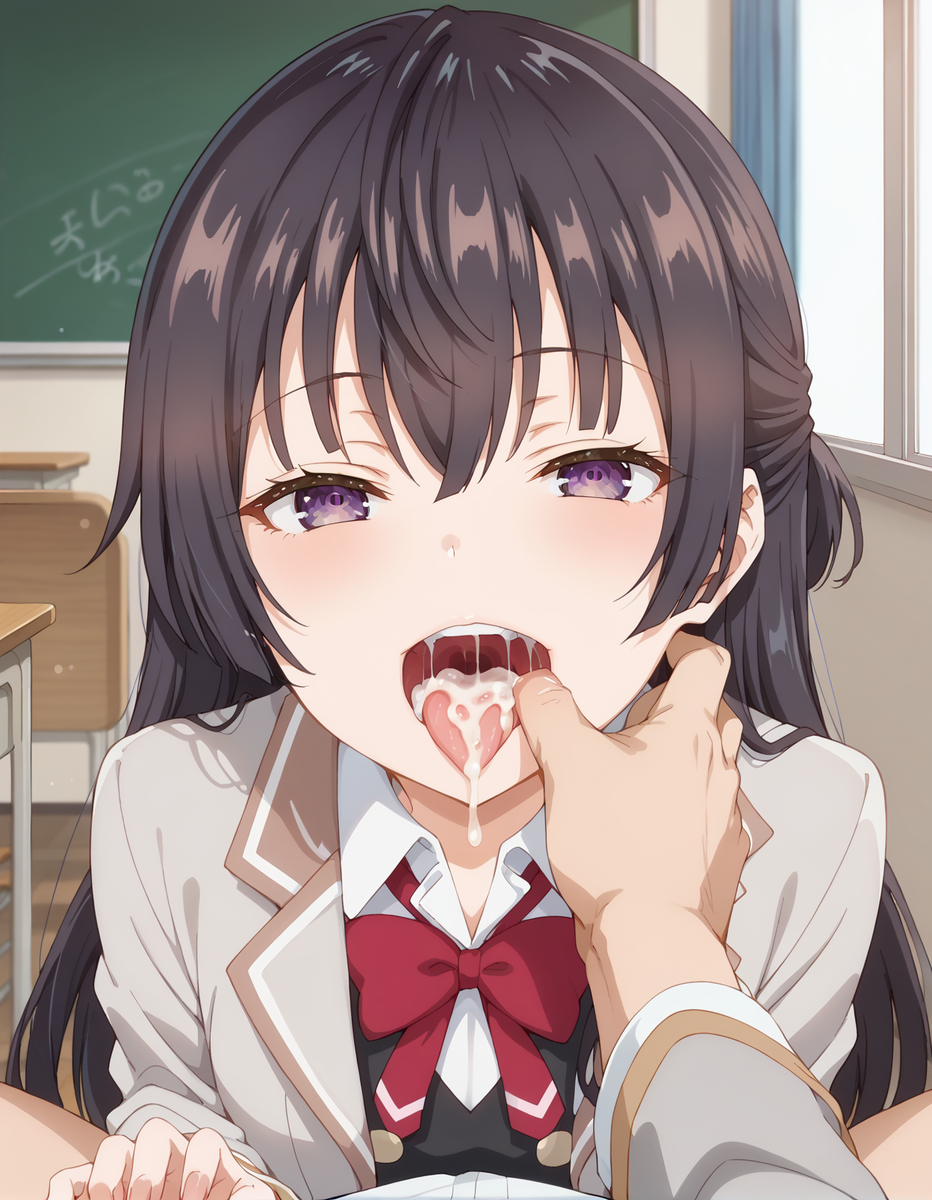 ai_generated blowjob brown_hair cum_in_mouth cum_on_face deep_blowjob deepthroat faceless_male fellatio finger_in_mouth harigane_mental kuze_masachika long_hair open_mouth oral oral_sex ponytail pov purple_hair saliva sucking_penis suou_yuki swallowing swallowing_cum tokidoki_bosotto_russian_de_dereru_tonari_no_alya-san