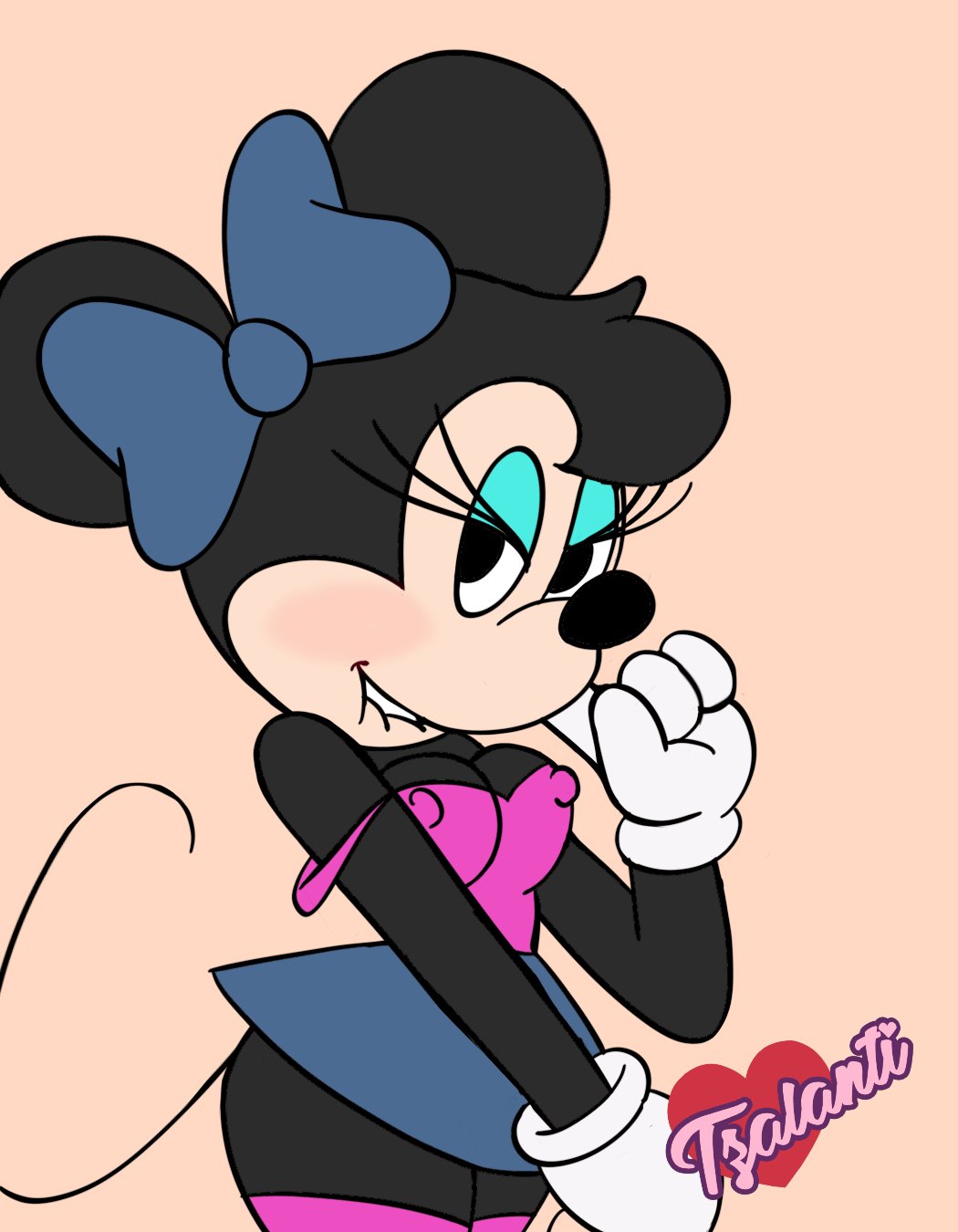 anthro anthro_only blackmercurius_(artist) disney female furry minnie_mouse nipples partially_clothed pinup solo stockings thighs tzalanti_(artist)