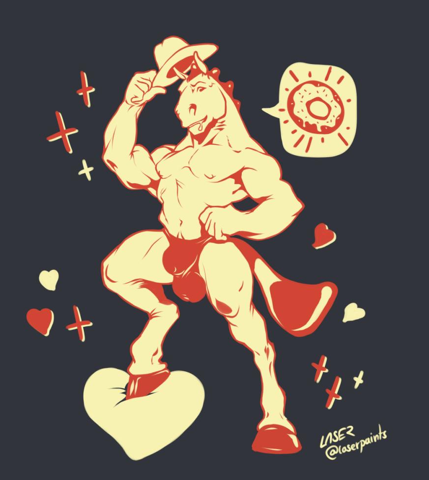 2019 anthro arby's bulge clothing doughnut equid equine food hat heart hooves horse laser_(artist) male male_only mammal muscular muscular_male solo speedo swimsuit