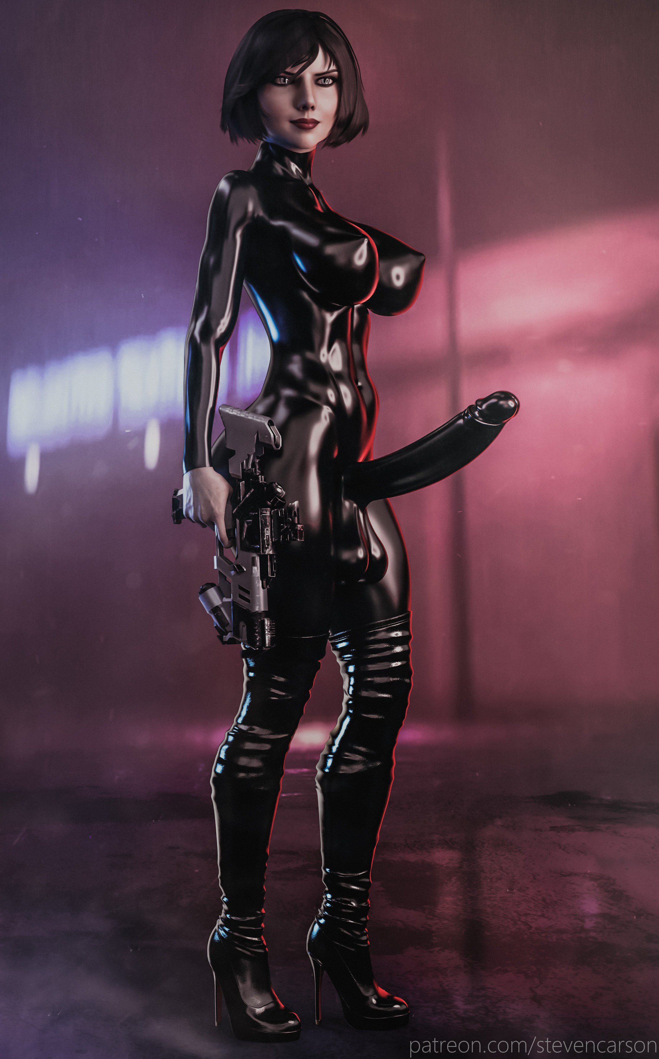 1futa, 3d, balls, balls bulge, balls in bodysuit, balls under clothes, bimbo, bioshock, bioshock infinite, bob cut, bodysuit, breasts, bulge, cameltail, casual, catsuit, cock sleeve (clothes), condom suit, curvy, elizabeth comstock, erect nipples, erection, erection under clothes, firearm, footwear, futa only, futanari, genitalwear, gun, handgun, high heels, huge breasts, huge penis, human, intersex, large balls, latex, latex boots, latex futa, latex suit, nipple bulge, nipples, pale skin, penis, penis bulge, penis in bodysuit, penis under clothes, realistic, sagging balls, solo, solo futa, stevencarson, tenting, testicles, weapon, wide hips
