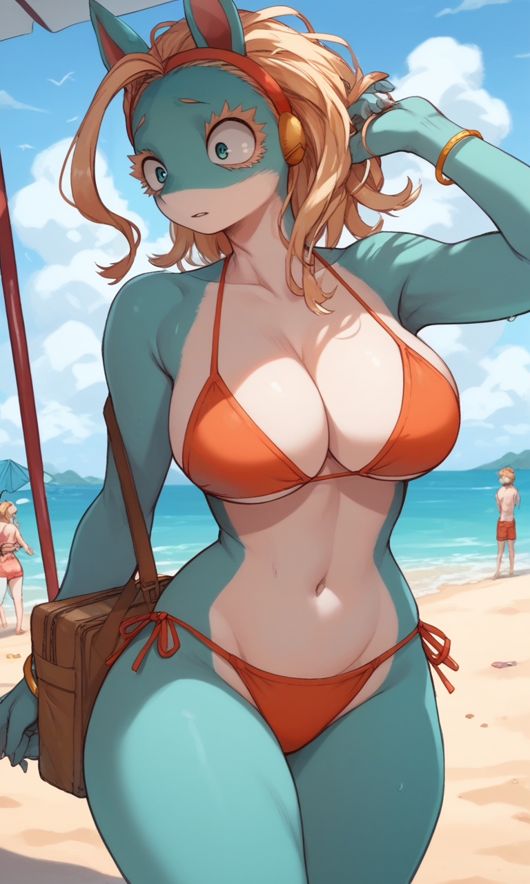 ai_generated anthro beach big_breasts big_butt bikini breasts curvy curvy_female female furry handbag huge_breasts ippan_josei large_ass large_breasts large_thighs my_hero_academia ocean public purse tagme thick_thighs wide_hips