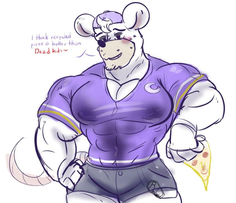 2022 2d 2d_(artwork) 2d_artwork anthro beefy cafeaubandage chuck_e_cheese chuck_e_cheese_(franchise) digital_art digital_drawing_(artwork) digital_media_(artwork) furry furry_male himbo male mascot muscles muscular muscular_anthro muscular_male pizza rat rodent solo